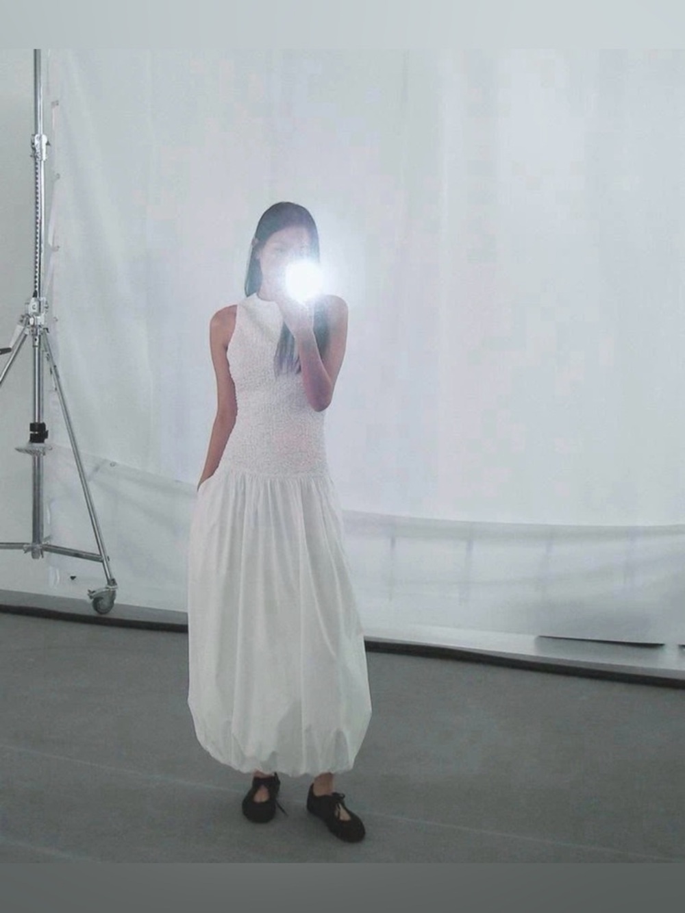 Zara White Balloon Poplin Midi Dress Sleeveless Round Neck Size Small - Picture 2 of 16